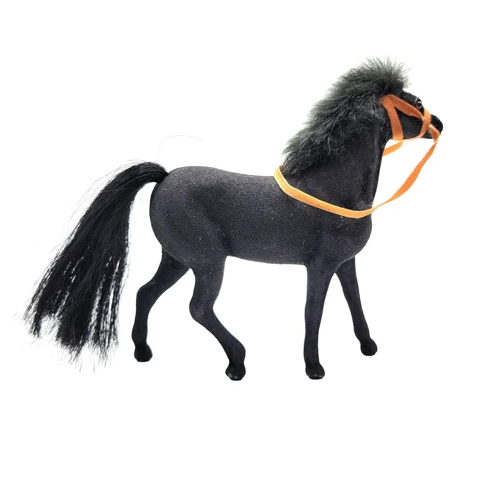 Vintage Flocked Plastic Horse Toy Figurine Pony Foal Black/Dark Gray 4.75